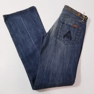 NEW 7 For All Mankind Jeans Studded "A" Pocket" Bootcut Blue Denim
